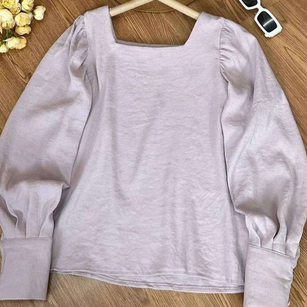 Light Pink Square Neck Puff Sleeve Blouse